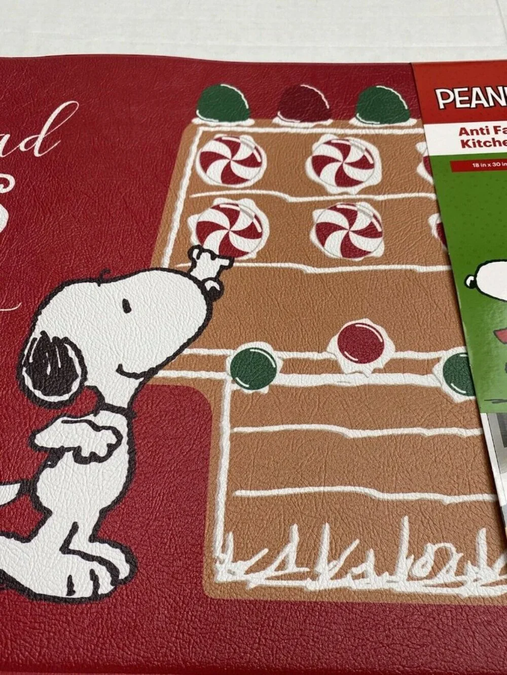 Peanuts Snoopy Anti Fatigue Mat 18X30” Gingerbread Hugs & Peppermint Kisses NEW